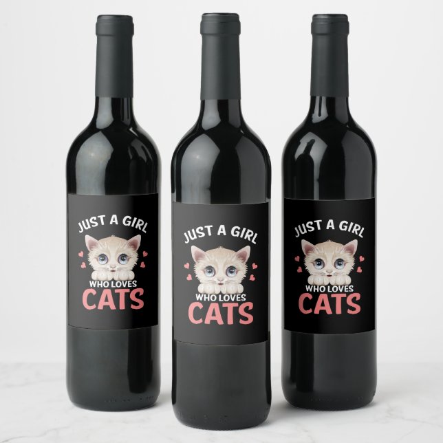 Étiquette Pour Bouteilles De Vin Just A Girl Who Loves Cats (Bouteilles)