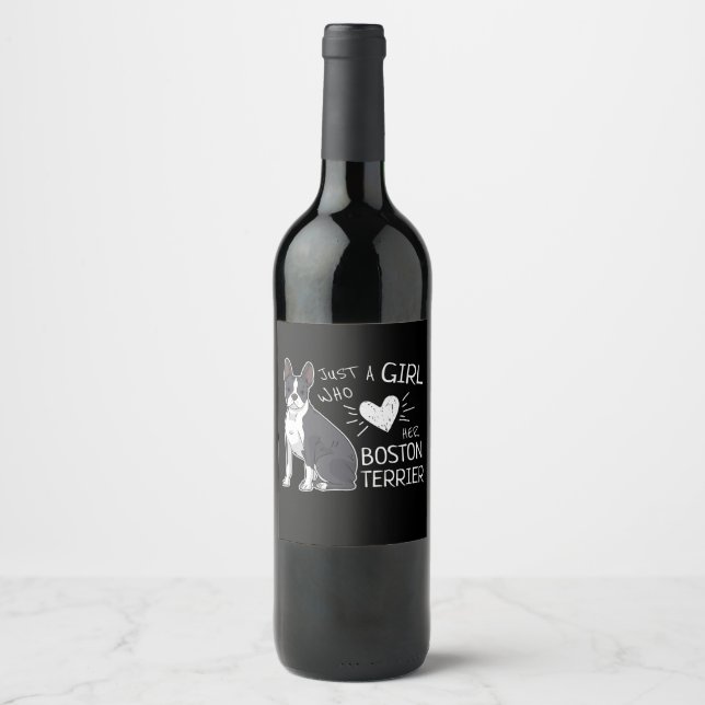 Étiquette Pour Bouteilles De Vin Just Girl Who Loves Her Boston Terrier Premium (Devant)