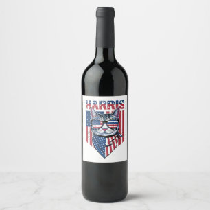 Étiquette Pour Bouteilles De Vin Kamala Harris pour le président 2024 Funny Cat