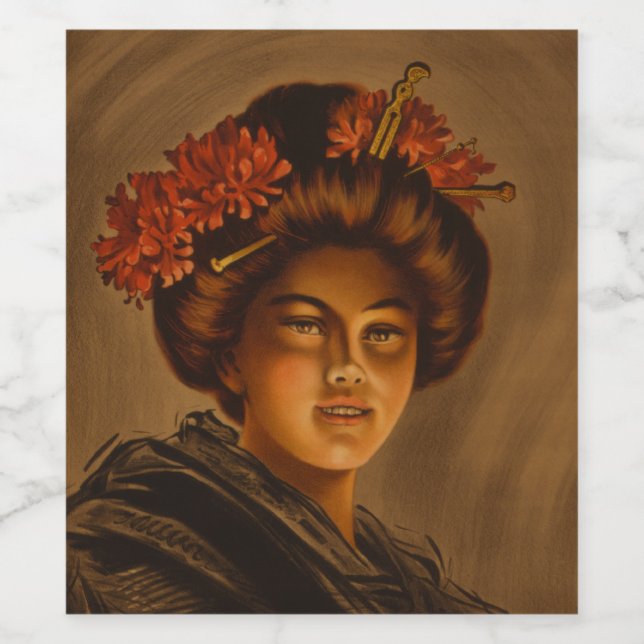 Étiquette Pour Bouteilles De Vin Karama : Actrice japonaise Romance Geisha (Étiquettes simples)