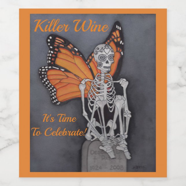 Étiquette Pour Bouteilles De Vin Killer Wine Skeleton Personnaliser Texte 6 Étiquet (Étiquettes simples)