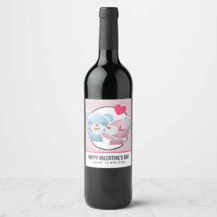 Étiquette Pour Bouteilles De Vin Kissing Bears mignon et Kawaii