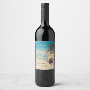 Étiquette Pour Bouteilles De Vin La Californie, plage avec des palmiers
