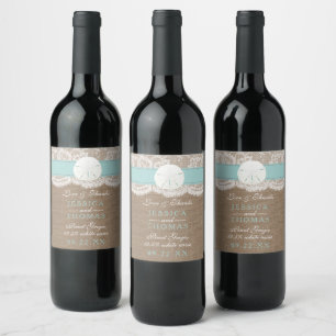Étiquette Pour Bouteilles De Vin La collection de mariages de plage de sable turquo