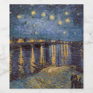Étiquette Pour Bouteilles De Vin La Nuit étoilée sur le Rhône de Vincent Van Gogh