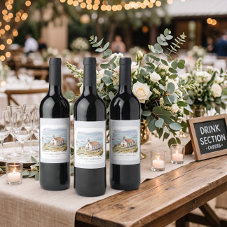 Étiquette Pour Bouteilles De Vin La petite chapelle au bord de la mer Mariage