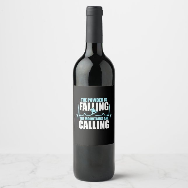 Étiquette Pour Bouteilles De Vin La Poudre Tombe Le Snowboard (Devant)