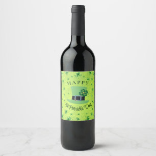 Étiquette Pour Bouteilles De Vin La Saint-Patrick Shamrock aquarelle sur fond vert