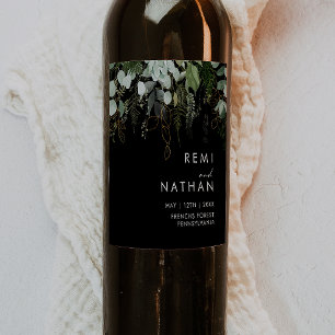 Étiquette Pour Bouteilles De Vin La verdure et la feuille d'or   Mariage noir