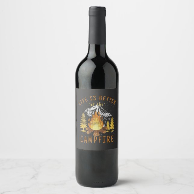 Étiquette Pour Bouteilles De Vin La vie est meilleure au feu de camp (Devant)