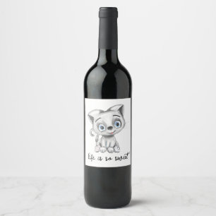 Étiquette Pour Bouteilles De Vin La Vie Est Si Douce Funny Chat Vin Étiquette - Cut