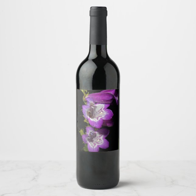 Étiquette Pour Bouteilles De Vin Lable à vin de fleurs blanches violettes (Devant)