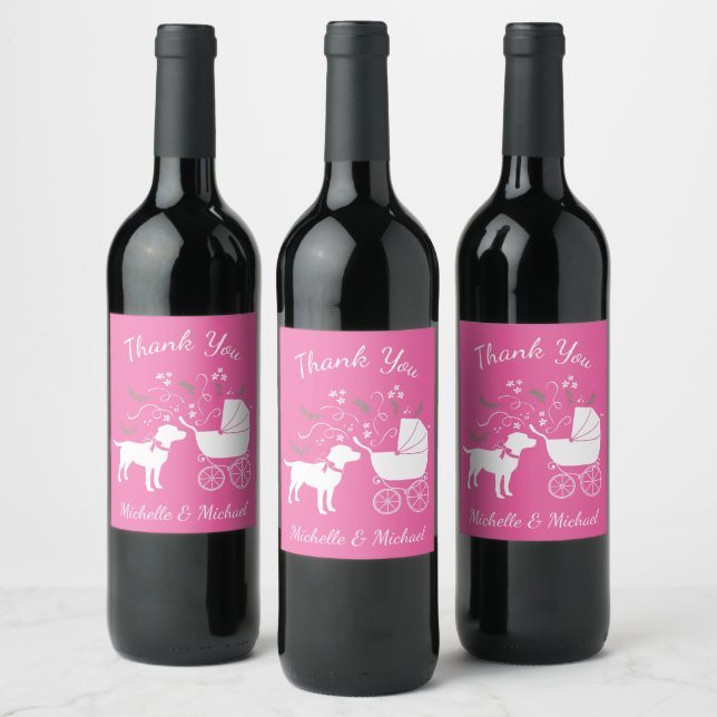 Étiquette Pour Bouteilles De Vin Labrador Chien Baby shower Rose Girl Lab (Bouteilles)