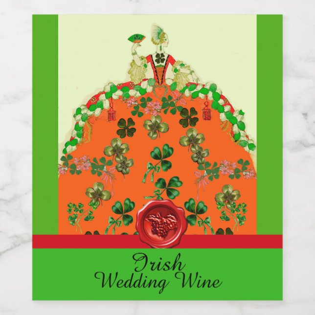 Étiquette Pour Bouteilles De Vin LADY ORANGE, Parti de mariage irlandais SHAMROCK (Étiquettes simples)