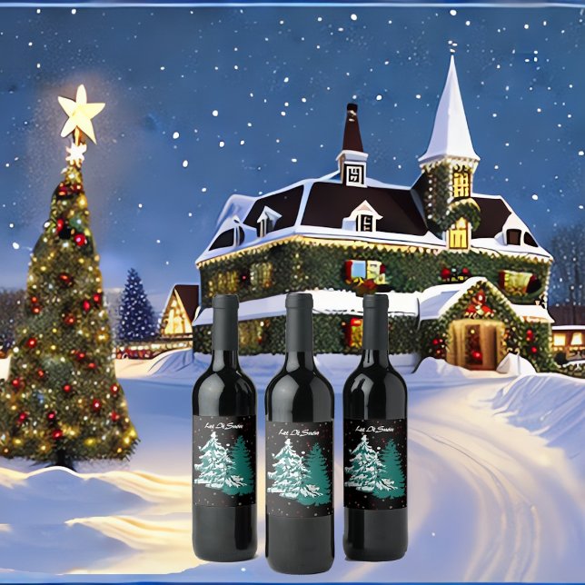 Étiquette Pour Bouteilles De Vin Laisser la neige aquarelle hiver Noël Bois (Let it Snow Watercolor Winter Christmas Woodland Wine Label)