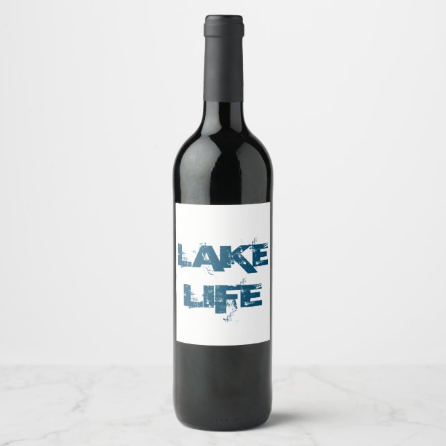 Étiquette Pour Bouteilles De Vin "Lake Life" en bleu déprimé (Devant)