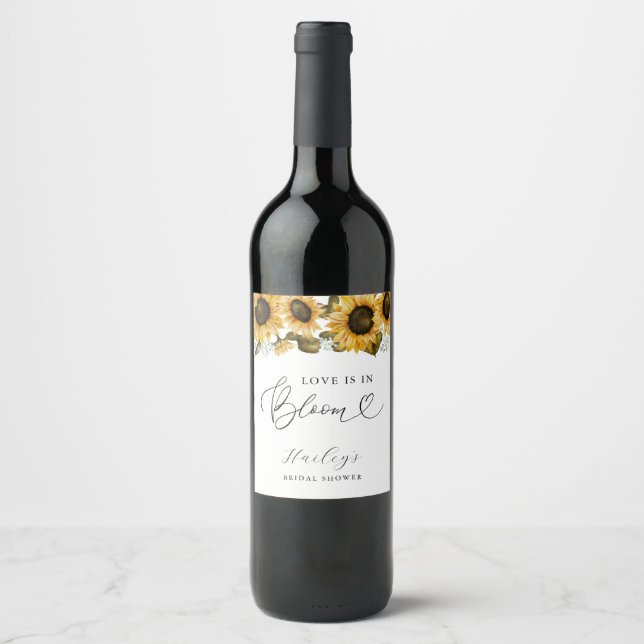 Étiquette Pour Bouteilles De Vin L'amour est dans le bouquet de mariage tournesol (Devant)
