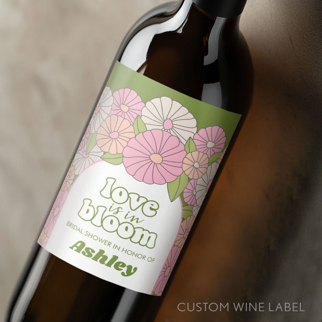 Étiquette Pour Bouteilles De Vin L'amour est en fleur - Fleurs Bohème pour une Baby (Custom Wedding Anniversary Wine Label)