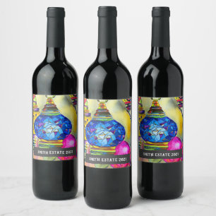 Étiquette Pour Bouteilles De Vin Lampes turques aquarelle vin d'art fin étiquette