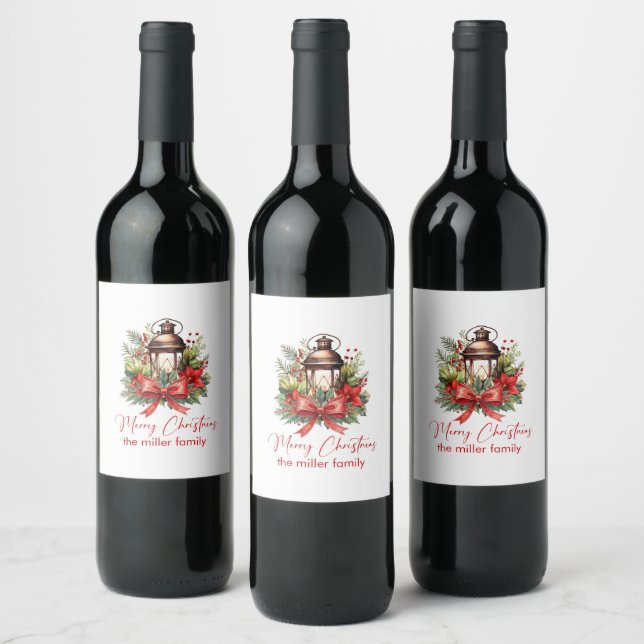 Étiquette Pour Bouteilles De Vin Lanterne décorée de Noël Joyeux Noël (Bouteilles)