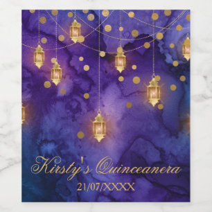 Étiquette Pour Bouteilles De Vin Lanterne Mystiques Violettes Bleues Bokeh Quincean