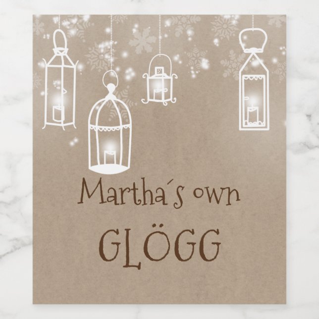 Étiquette Pour Bouteilles De Vin lanternes blanches de neige (Étiquettes simples)