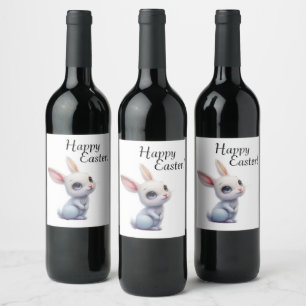Étiquette Pour Bouteilles De Vin Lapin blanc mignon aux grands yeux bleus Joyeuses