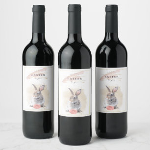 Étiquette Pour Bouteilles De Vin Lapin de Pâques élégant Joyeux aquarelle de P