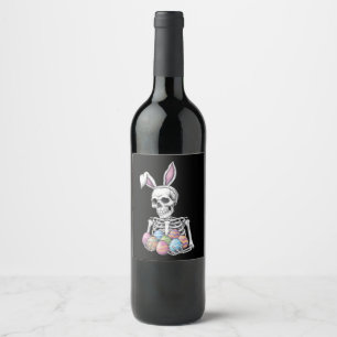 Étiquette Pour Bouteilles De Vin Lapin Squelette tenant des oeufs de Pâques lapin d
