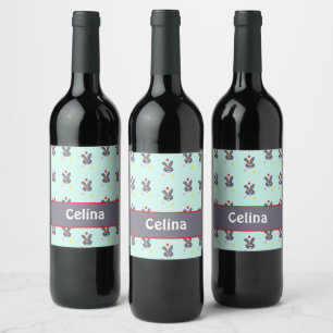 Étiquette Pour Bouteilles De Vin Lapins gris sur bleu