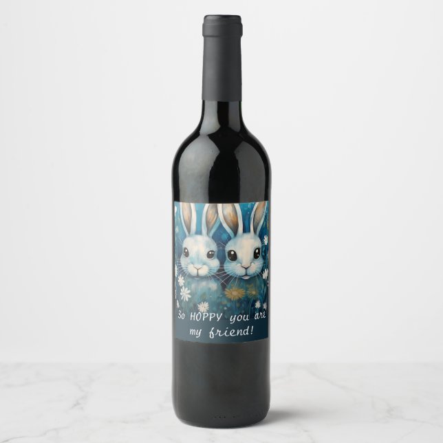 Étiquette Pour Bouteilles De Vin lapins TWIN Cute (Devant)