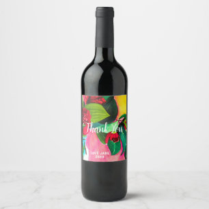 Étiquette Pour Bouteilles De Vin L'aquarelle florale de fleur d'art vous remercient
