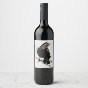 Étiquette Pour Bouteilles De Vin L'art des animaux du corbeau d'eau