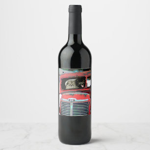 Étiquette Pour Bouteilles De Vin L'art du chien dans le vieux camion de Noël de Ke