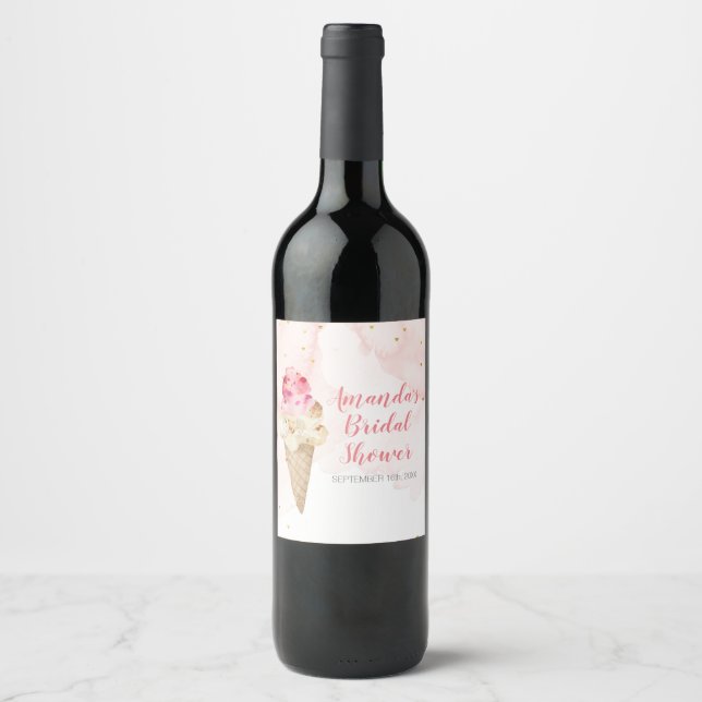 Étiquette Pour Bouteilles De Vin Lavage de mariage rose et or glace (Devant)