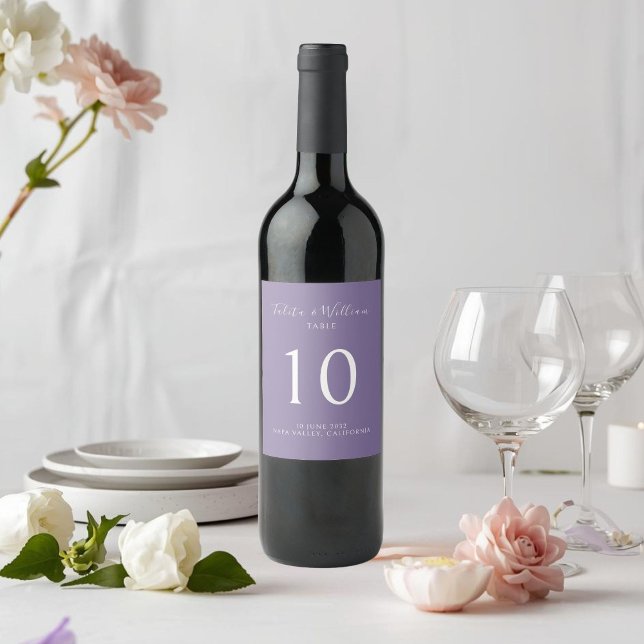 Étiquette Pour Bouteilles De Vin Lavande | Étiquette de vin de mariage chic numéro  (Créateur téléchargé)