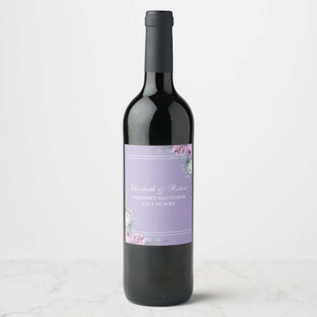 Étiquette Pour Bouteilles De Vin Lavande Étiquette de vin floral violet (Devant)