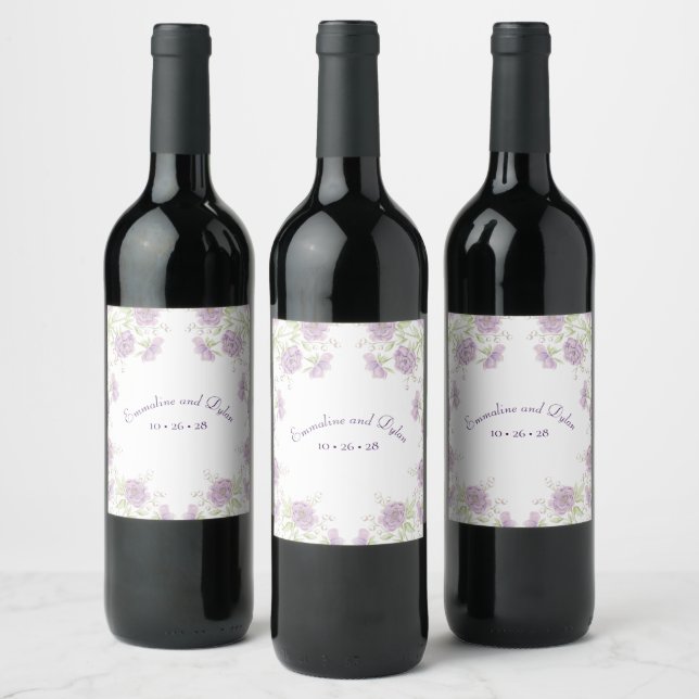 Étiquette Pour Bouteilles De Vin Lavender Purple Rose Wedding (Bouteilles)