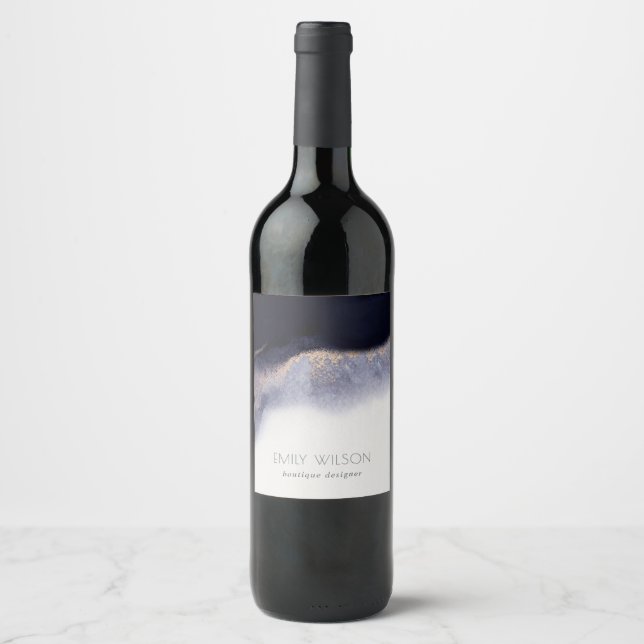 Étiquette Pour Bouteilles De Vin Laver à l'aquarelle noire de la marine Abstraite (Devant)