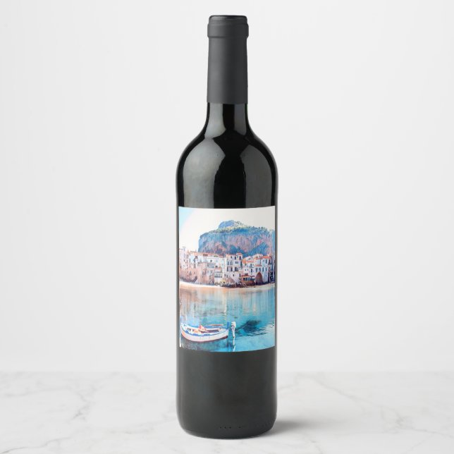 Étiquette Pour Bouteilles De Vin ldp CEFALÙ - Sicile - plage - panorama (Devant)