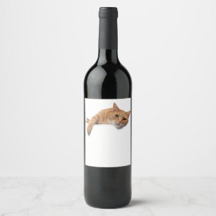 Étiquette Pour Bouteilles De Vin Le Chat Orangé s'allonge