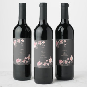 Étiquette Pour Bouteilles De Vin Le chic sakura rose sur un gris foncé