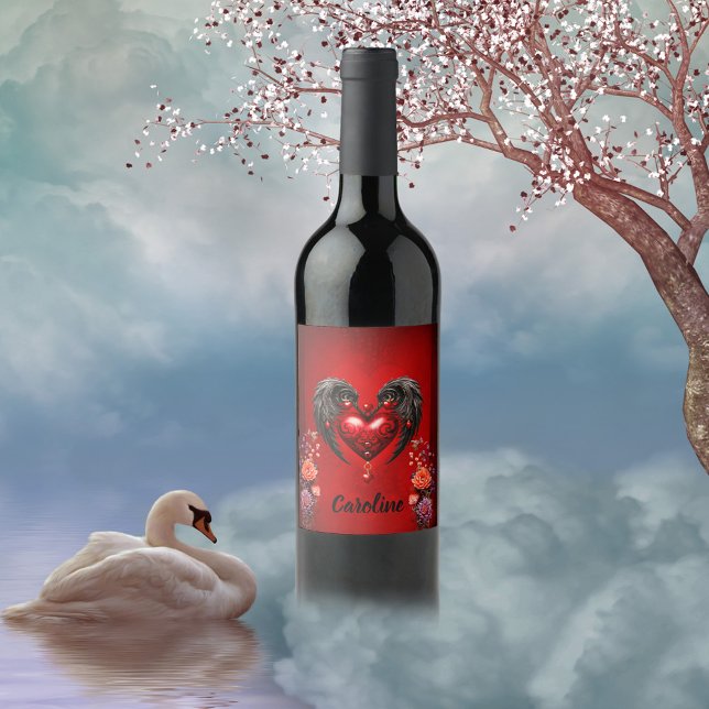 Étiquette Pour Bouteilles De Vin Le coeur aux ailes noires (Wonderful heart)