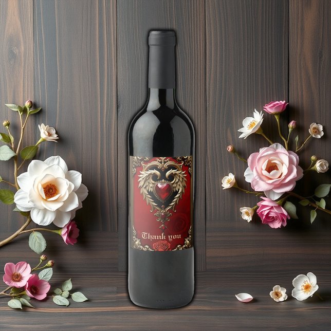 Étiquette Pour Bouteilles De Vin Le coeur gothique du feu et de l'or (Créateur téléchargé)