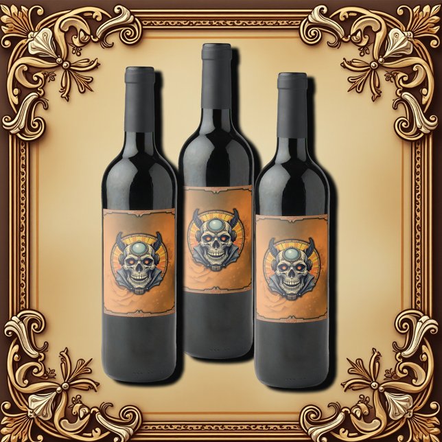 Étiquette Pour Bouteilles De Vin Le crâne ailé.  (Créateur téléchargé)