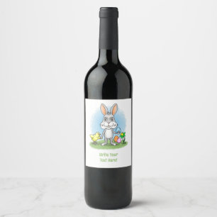 Étiquette Pour Bouteilles De Vin Le lapin de Pâques et la poule