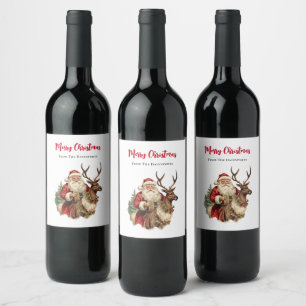 Étiquette Pour Bouteilles De Vin Le Père Noël classique à cheval un renne Noël