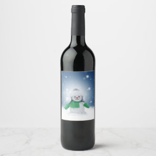 Étiquette Pour Bouteilles De Vin Le personnage de bonhomme de neige de Noël adorabl