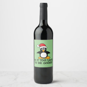 Étiquette Pour Bouteilles De Vin Le pingouin drôle de Noël est lui trop en retard