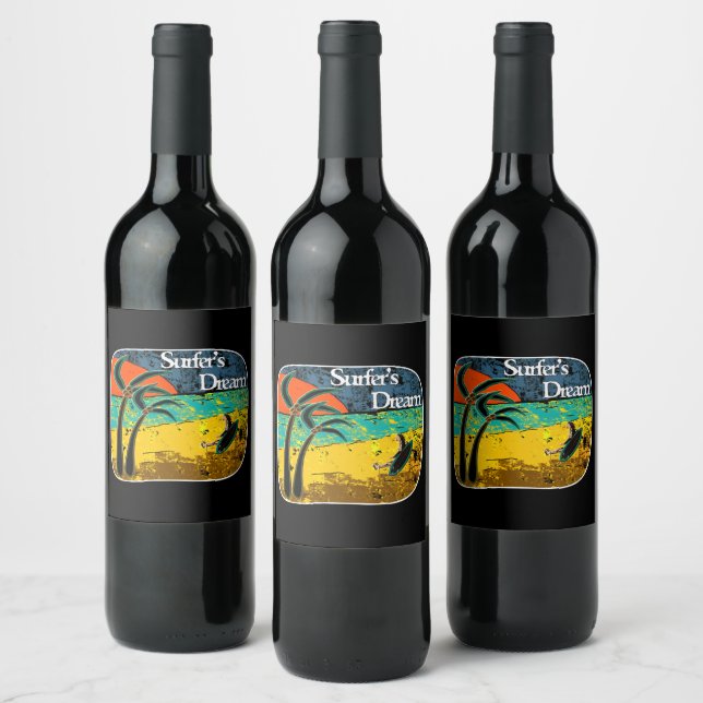 Étiquette Pour Bouteilles De Vin Le rêve d'un surfeur  (Bouteilles)
